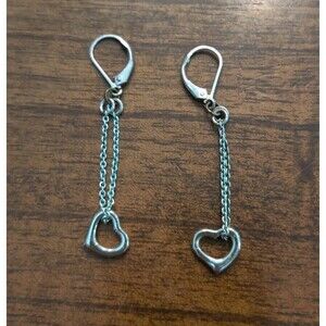 Earrings Heart Sterling Silver 925 Dangle Signed IBB 2" 2g